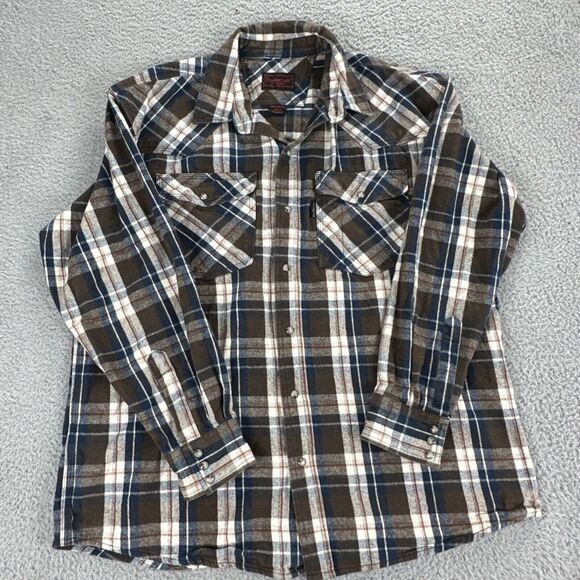 Five Brother Heavyweight Pearl Snap Flannel Shirt Men‎ XL Plaid 520IR Cotton - Picture 1 of 16